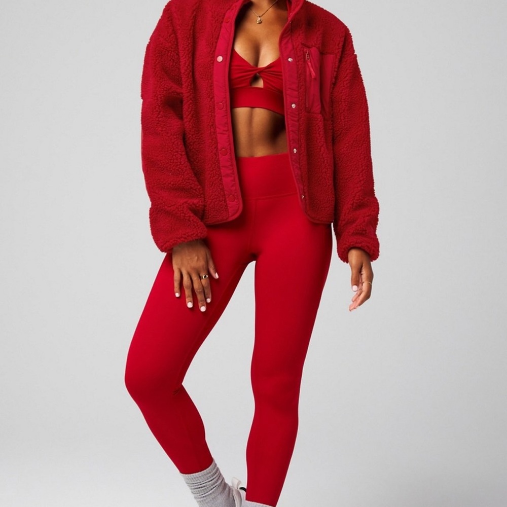 Fabletics Bold Red Teddy Jacket NWT - image 3